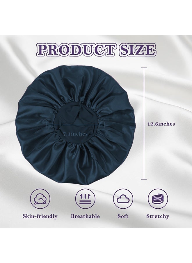 BOFAN 2Pcs Silk Bonnet for Sleeping, Satin Hair Bonnets, Soft Elastic Band Silk Sleep Cap, Hair Wrap for Women(Black&Navy blue) - Image 2