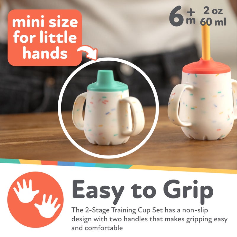 Nuby First Training Cup - Silicone Cup with Free-Flow Spout and Easy-Grip Design - 2 oz - 6+ Months - Aqua and Sprinkles - Image 3