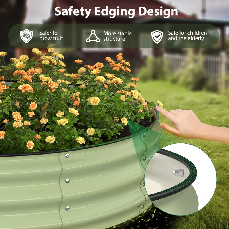 Winpull Raised Garden Bed Kit, 4x4x1 ft Round Galvanized Planter Box Outdoor with Safety Edging, Large Metal Raised Beds for Gardening Vegetables Flower Fruits (Avocado Green) - Image 2