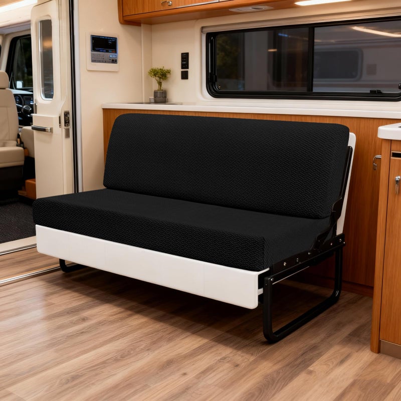 YUJIASH RV Couch Covers for Sofa Bed,2-Piece Backrest and Seat Slip Covers,for Jackknife Sofa,rv Furniture Cover(Black) - Image 2