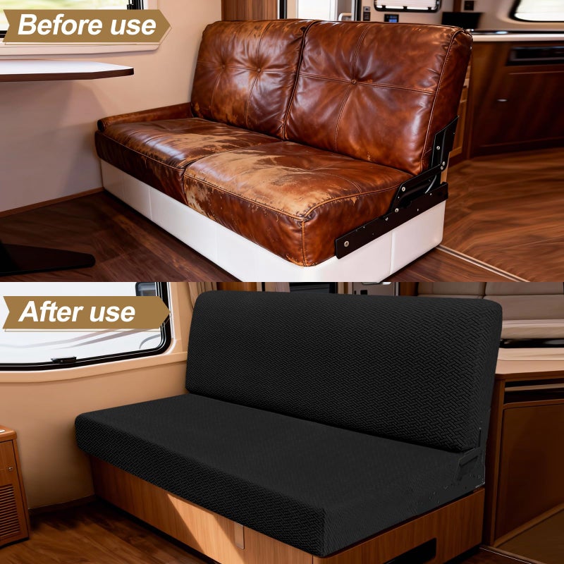 YUJIASH RV Couch Covers for Sofa Bed,2-Piece Backrest and Seat Slip Covers,for Jackknife Sofa,rv Furniture Cover(Black) - Image 4