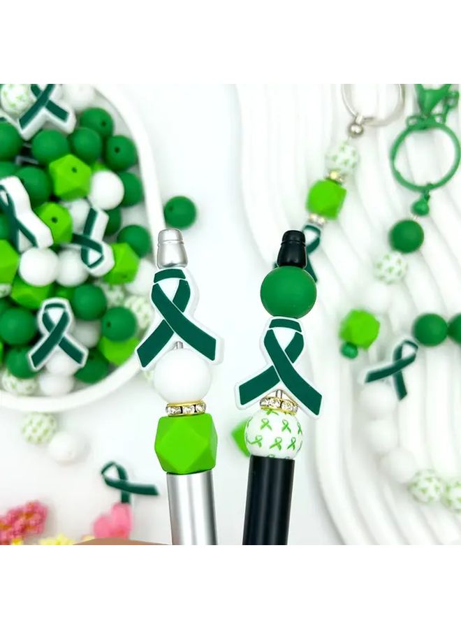 33pcs Green Ribbon Breast Cancer Awareness DIY Bracelet Making Kit With Beads - Image 2