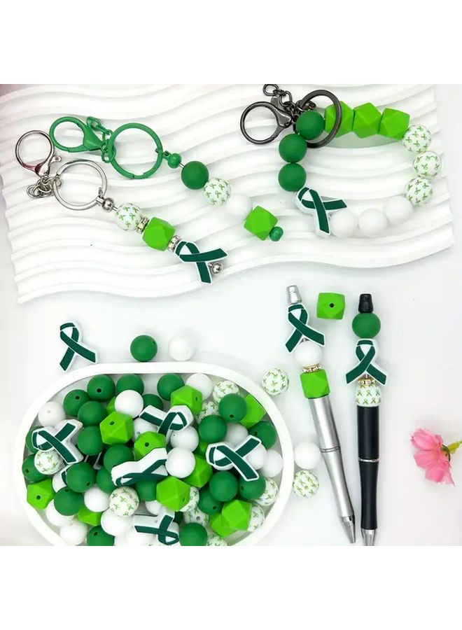 33pcs Green Ribbon Breast Cancer Awareness DIY Bracelet Making Kit With Beads - Image 3