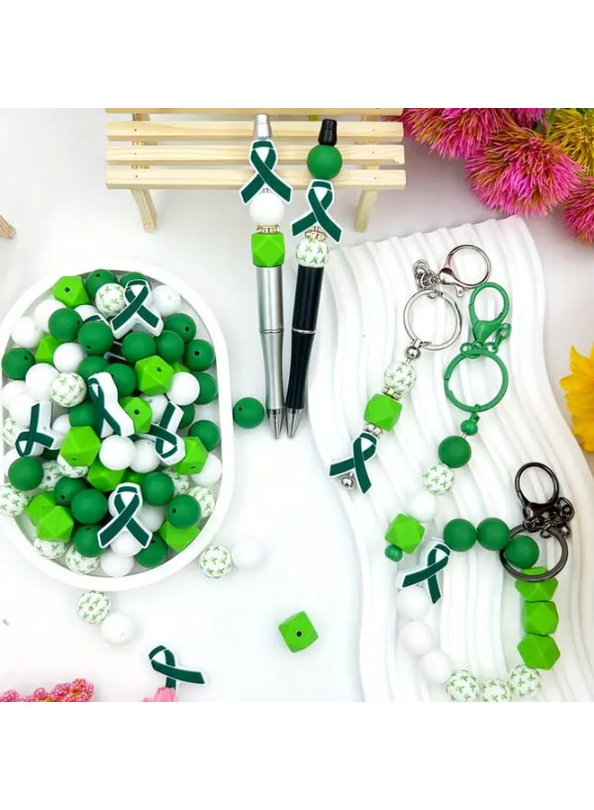 33pcs Green Ribbon Breast Cancer Awareness DIY Bracelet Making Kit With Beads - Image 5