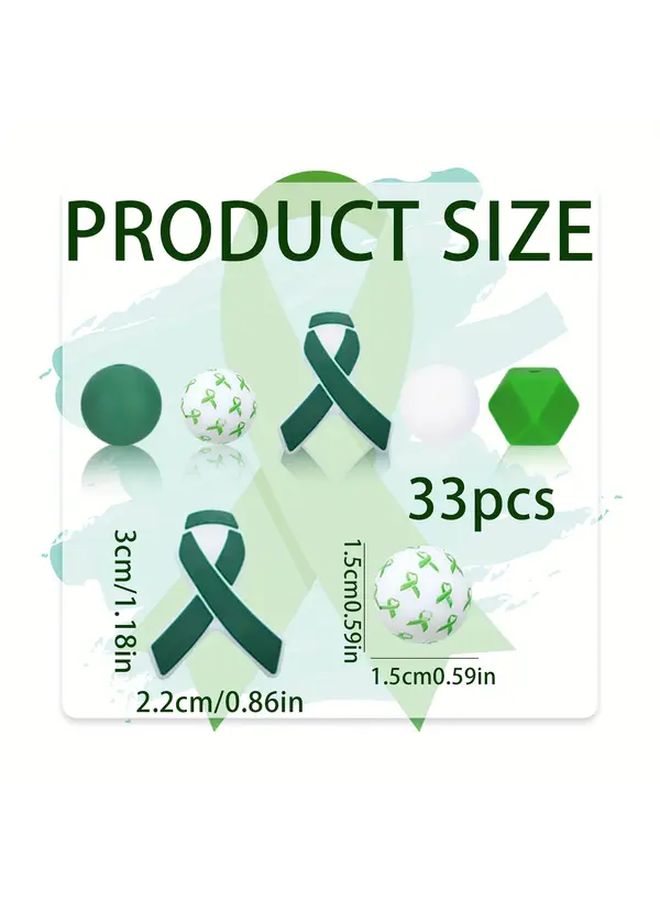33pcs Green Ribbon Breast Cancer Awareness DIY Bracelet Making Kit With Beads - Image 4