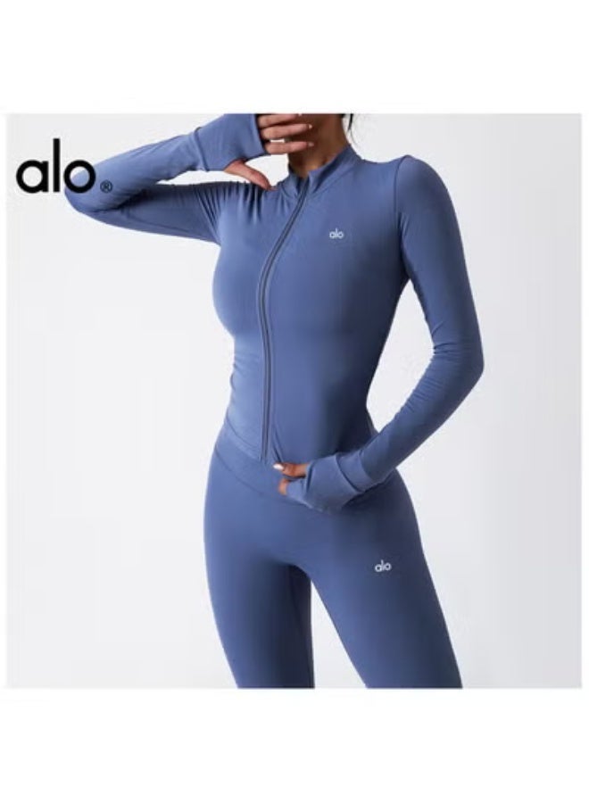 ALO Yoga Sport Jacket for Running, Fitness, Training, Long Sleeve, Fast-Drying, Suitable for Autumn/Winter, Tight-Fitting, Workout, Long Sleeve Training Top - Image 2