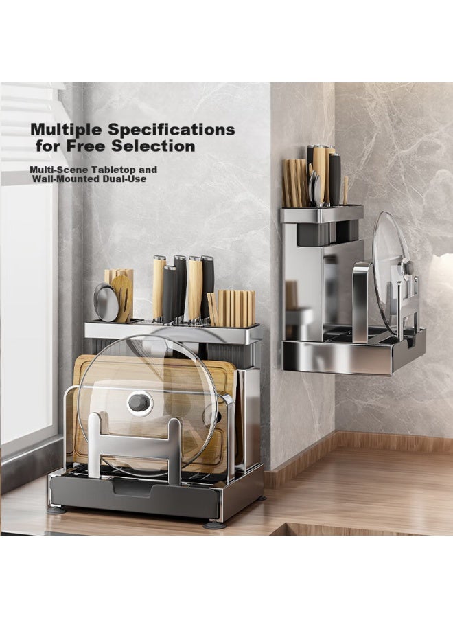 Additive Degree Jiadu Stainless Steel Kitchen Knife Holder, Storage Rack, Countertop Cutting Board Stand, Knife And Chopstick Cage, All-in Chopping Board And Knife Organizer - Image 3