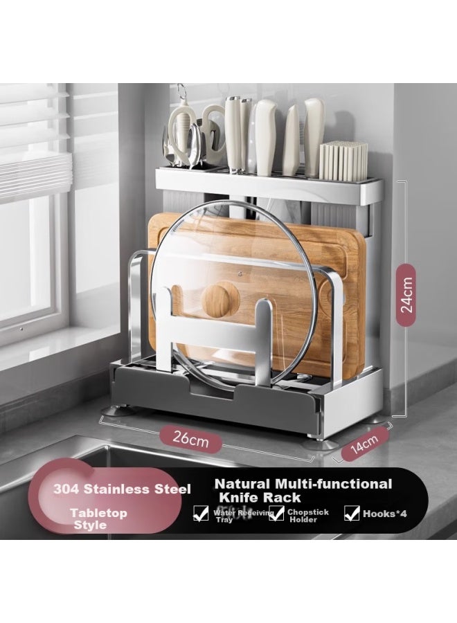 Additive Degree Jiadu Stainless Steel Kitchen Knife Holder, Storage Rack, Countertop Cutting Board Stand, Knife And Chopstick Cage, All-in Chopping Board And Knife Organizer - Image 2
