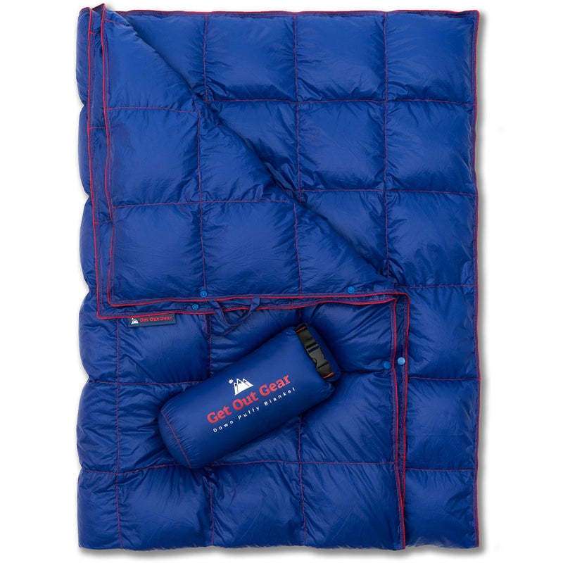 Get Out Gear Down Camping Blanket Lightweight Warm and Packable Ideal for BackpackingTravel Festivals Beach Hammock 650 Fill Power WaterResistant Backpacking Quilt BlueRed