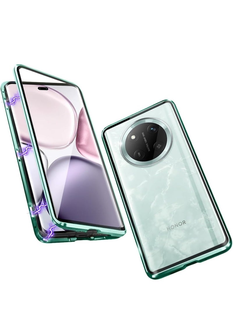 Case Compatible with Honor X9c 5G/Honor X60 Pro, Magnetic Body Metal Frame Double Sided Clear Tempered Glass Cover with Camera Protection