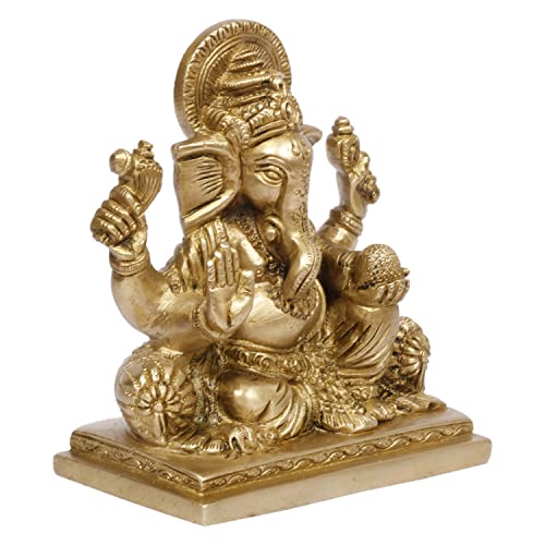 Kartique Brass Ganesh Bhagwan Idol Ganesha Statue Ganpati Murti for Home Entrance Decor Diwali Gift Ganesha with Large Ear Height 5 Inch Gold Color - Image 3