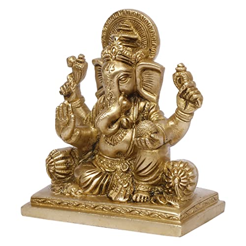 Kartique Brass Ganesh Bhagwan Idol Ganesha Statue Ganpati Murti for Home Entrance Decor Diwali Gift Ganesha with Large Ear Height 5 Inch Gold Color - Image 4