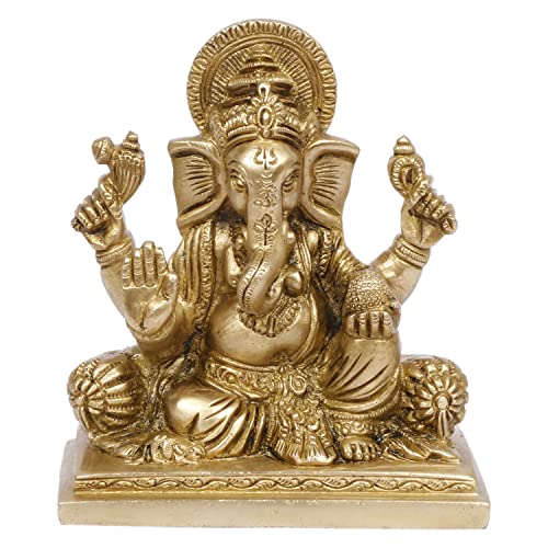 Kartique Brass Ganesh Bhagwan Idol Ganesha Statue Ganpati Murti for Home Entrance Decor Diwali Gift Ganesha with Large Ear Height 5 Inch Gold Color - Image 2