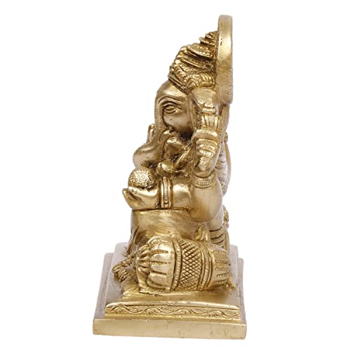 Kartique Brass Ganesh Bhagwan Idol Ganesha Statue Ganpati Murti for Home Entrance Decor Diwali Gift Ganesha with Large Ear Height 5 Inch Gold Color - Image 5