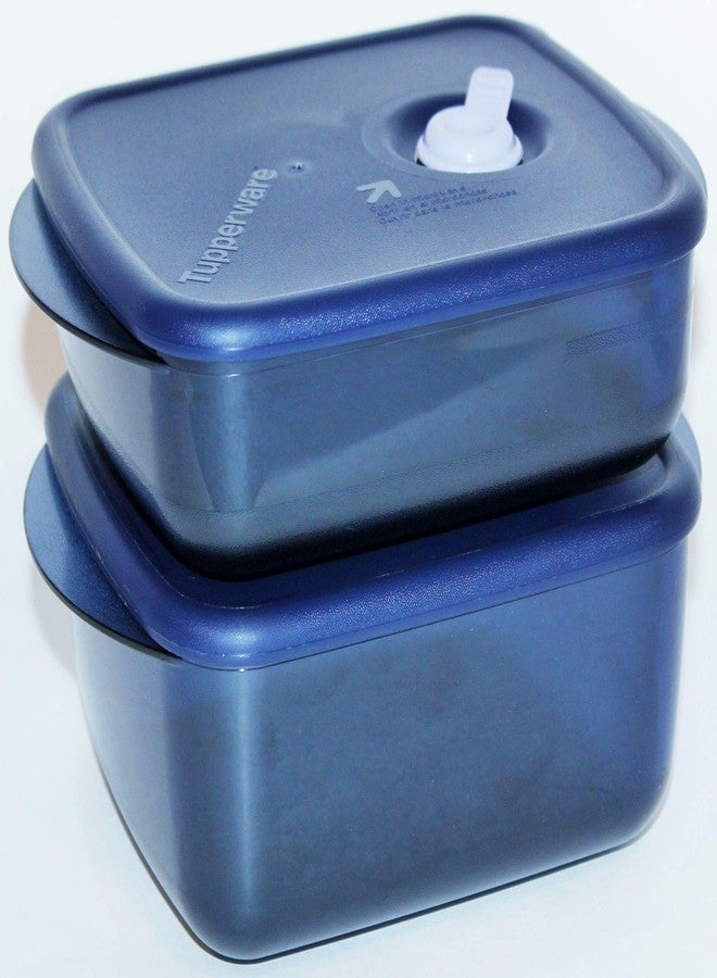 Tupperware Set of 2 Vent N Serve Medium Rectangles 2.5 and 4 Cups Indigo Blue - Image 1