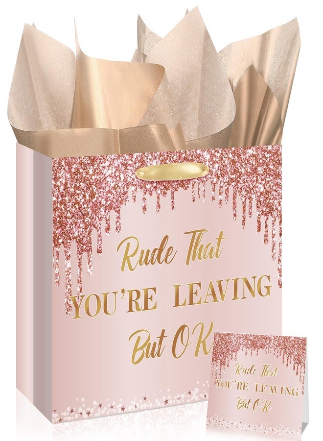 Wayyogh Farewell Going Away Party Decoration,Rose Gold Rude That You're Leaving But Ok&We Will Miss You Gift Bags Wrapping Paper for We Will Miss You,Coworker Leaving,Retirement,Goodbye Party Supplies Decor - Image 1