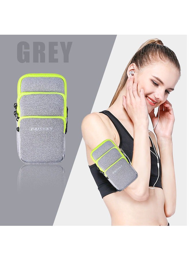 Bukela 3 Pockets Running Phone Armband Holder, For iPhone 15 14 Plus 13 12 11 Pro Max Samsung Galaxy Pouch Key Card Bag, Water Resistant Sport Arm Band Sleeve Fit Fitness Exercise Workout Gym - Image 1