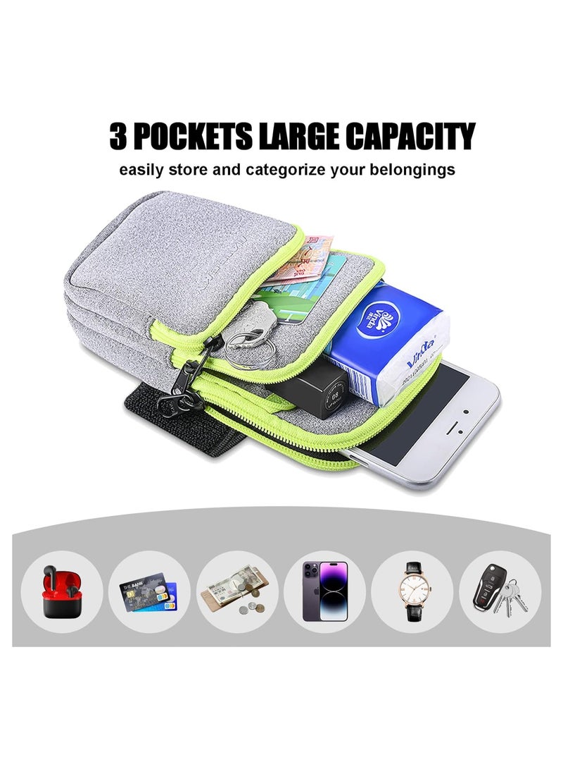 Bukela 3 Pockets Running Phone Armband Holder, For iPhone 15 14 Plus 13 12 11 Pro Max Samsung Galaxy Pouch Key Card Bag, Water Resistant Sport Arm Band Sleeve Fit Fitness Exercise Workout Gym - Image 3
