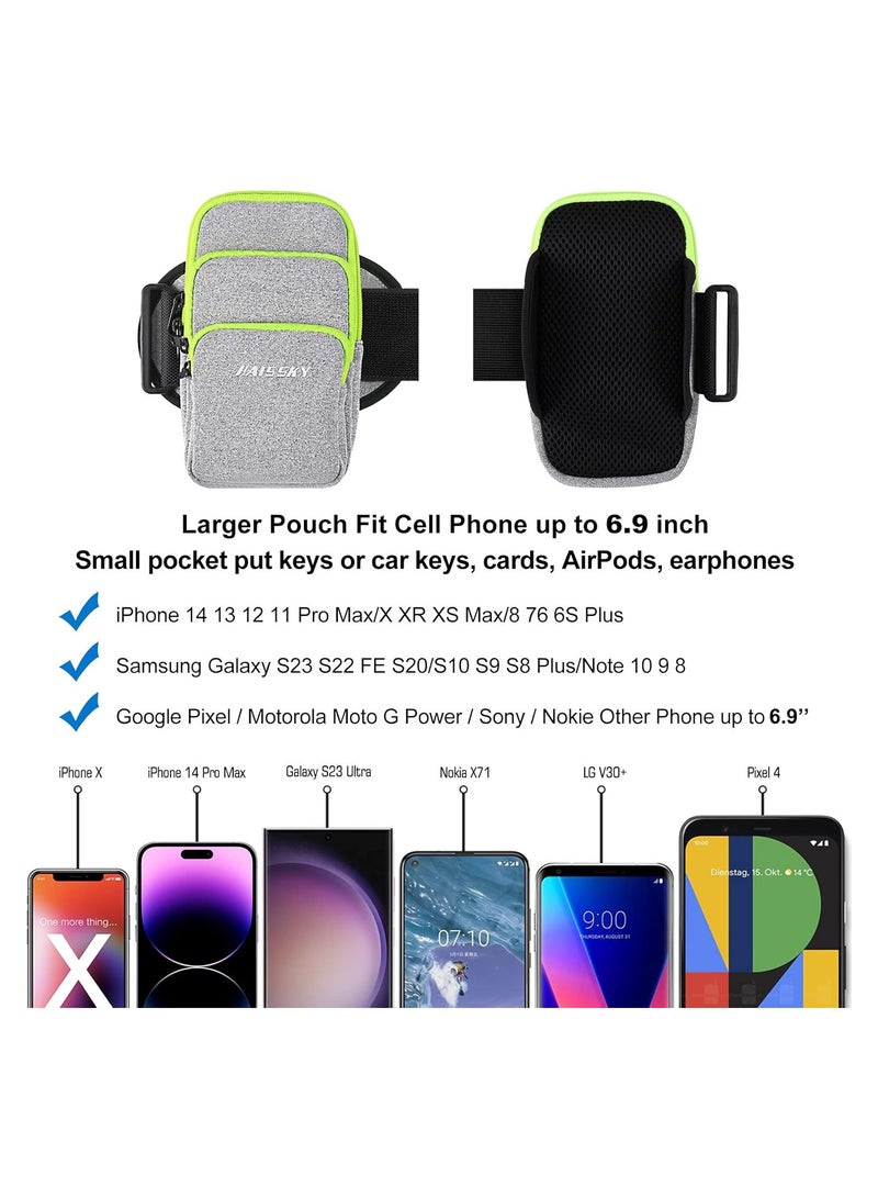 Bukela 3 Pockets Running Phone Armband Holder, For iPhone 15 14 Plus 13 12 11 Pro Max Samsung Galaxy Pouch Key Card Bag, Water Resistant Sport Arm Band Sleeve Fit Fitness Exercise Workout Gym - Image 5