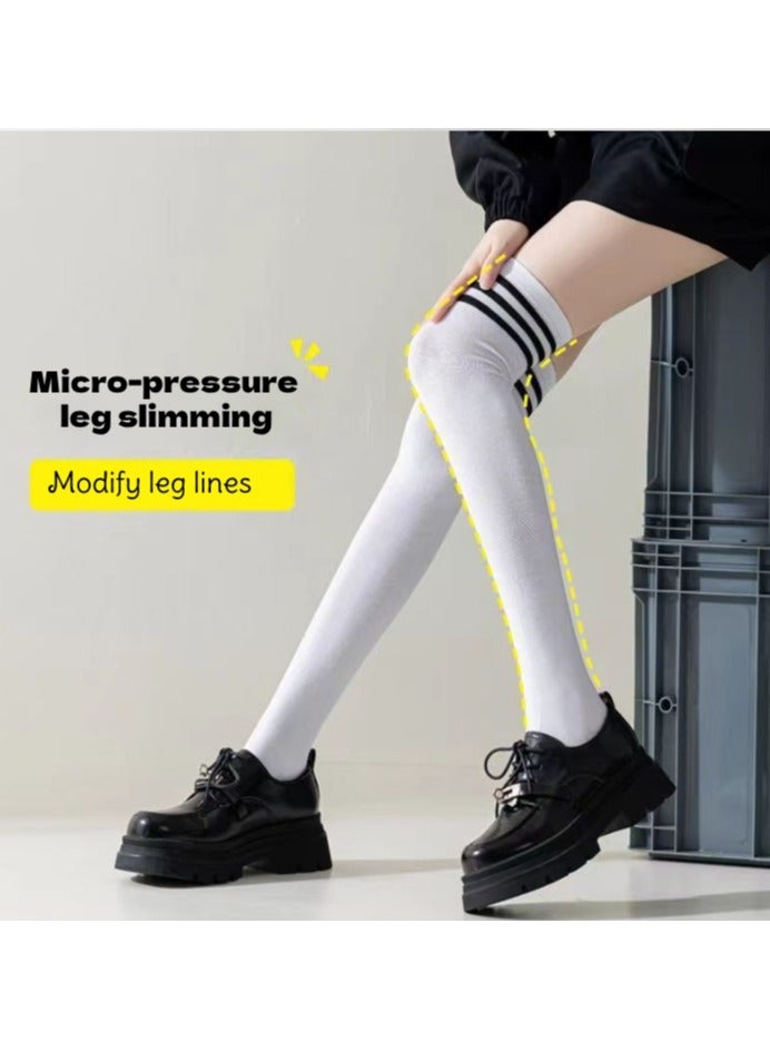 Joychic Women's summer thin knee-length socks JK socks slightly pressed slimming women's socks classic black, white and gray Japanese CY, versatile knee-length socks, fashionable college style women's socks (3 pairs, multi-color)  - Image 2