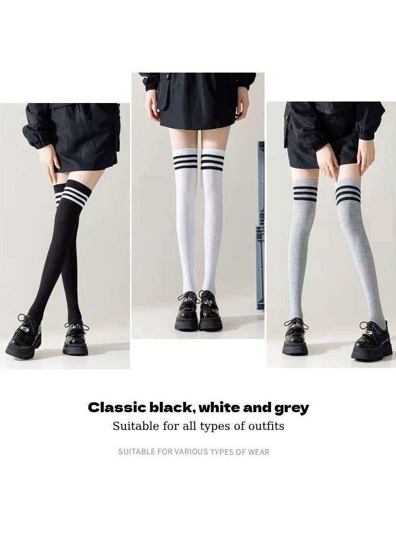 Joychic Women's summer thin knee-length socks JK socks slightly pressed slimming women's socks classic black, white and gray Japanese CY, versatile knee-length socks, fashionable college style women's socks (3 pairs, multi-color)  - Image 3