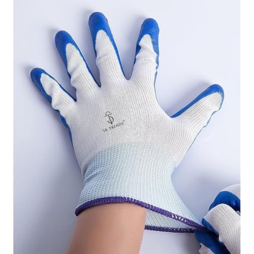 SR TRENDS Safety Gloves - Nylon Nitrile Coated Industrial & Home Cut Resistant Hand Gloves (BLUE/WHITE, PACK OF 10 PAIRS) - Image 4