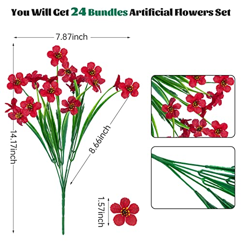 Lnoicy 24 Pcs Artificial Flowers for OutdoorPlastic Flowers Decoration UV Resistant Faux Flowers Shrubs Artificial Plants for Indoor Outside Garden Home Wedding FarmhouseRed - Image 3