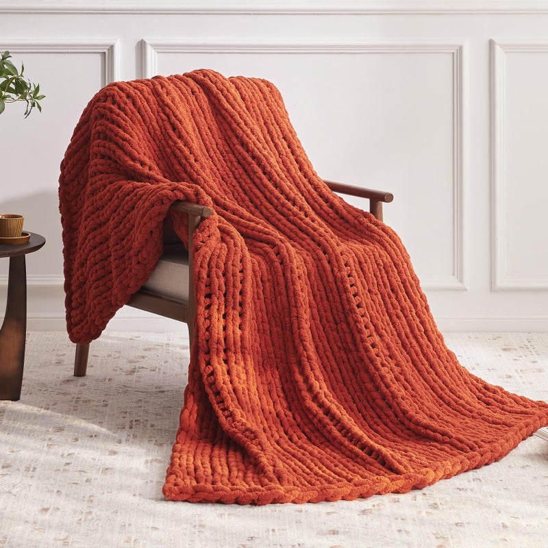 Negwoo Chunky Knit Throw Blanket  40''*50'' Knitted Throw Blankets for Bed Couch  Handmade Thick Orange Crochet Blanket Big Thich Blanket  Machine Washable Cute Comfy Blanket for Home Decor - Image 2