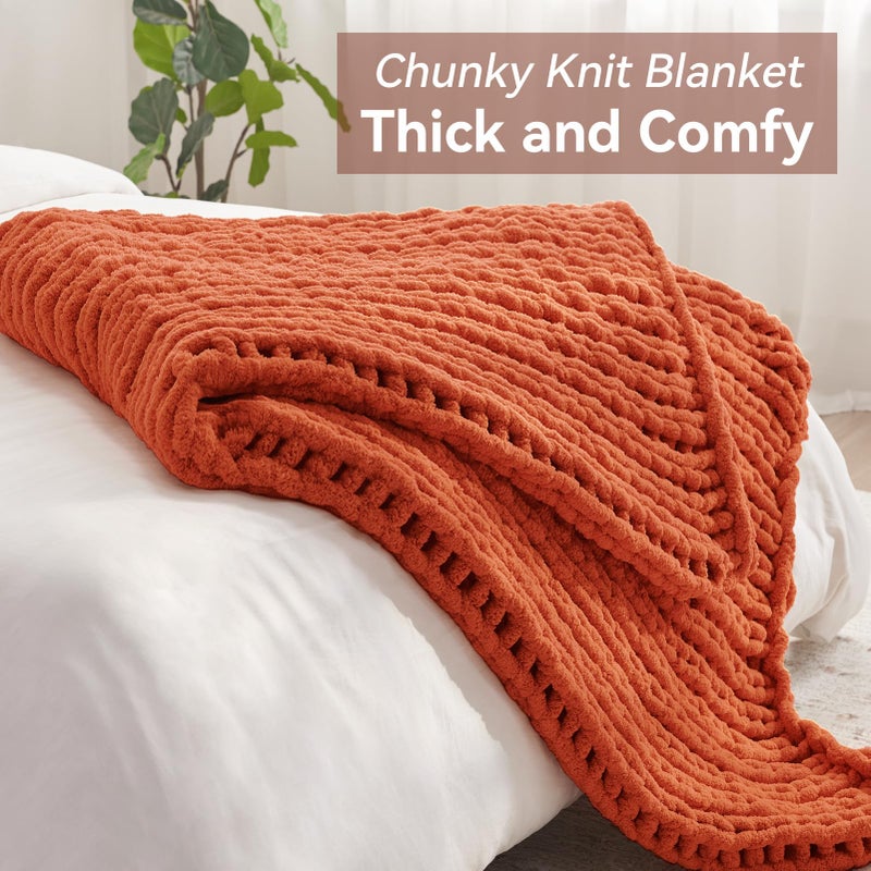 Negwoo Chunky Knit Throw Blanket  40''*50'' Knitted Throw Blankets for Bed Couch  Handmade Thick Orange Crochet Blanket Big Thich Blanket  Machine Washable Cute Comfy Blanket for Home Decor - Image 5