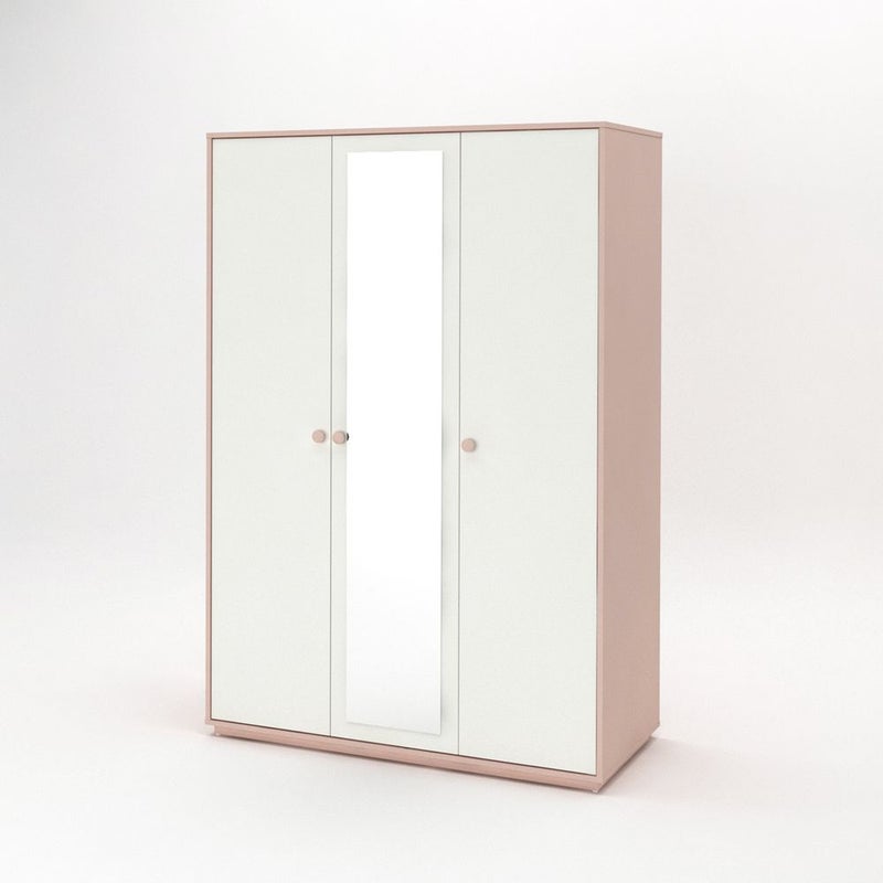 DANUBE HOME Candy 3 Door Wardrobe With 1 Mirror | Sturdy Closet Clothes Storage Cupboard | Modern Design Space Saving Swing Door Cabinet For Bedroom L120xW52.5xH180cm-Blush Pink+Cream - Image 1