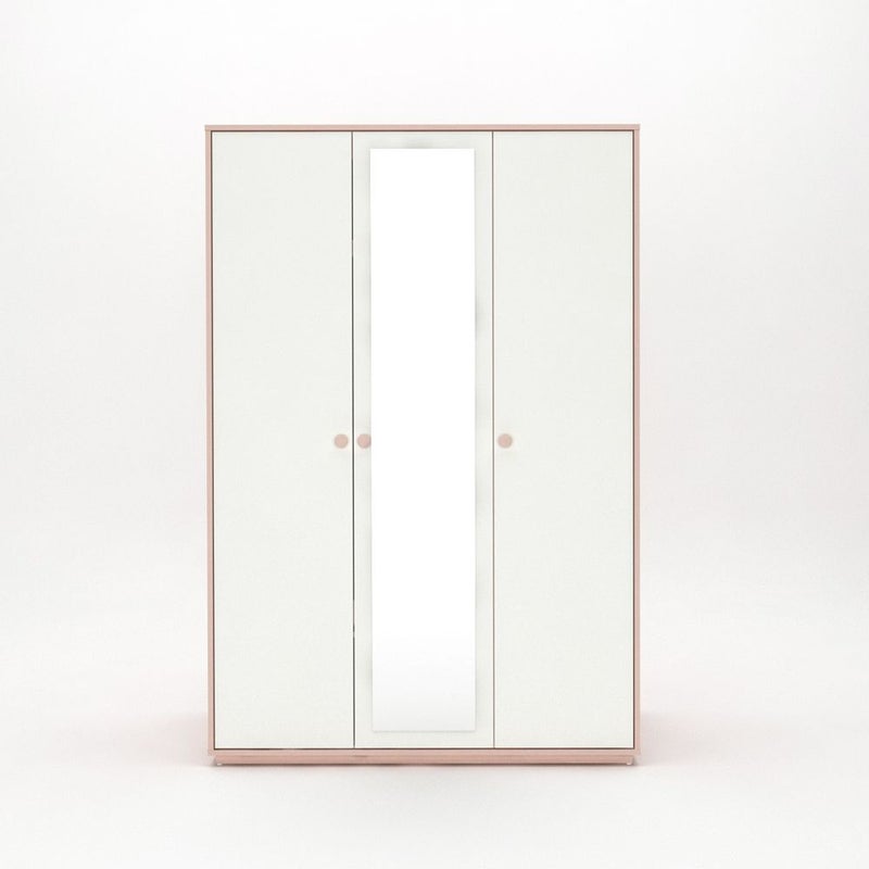 DANUBE HOME Candy 3 Door Wardrobe With 1 Mirror | Sturdy Closet Clothes Storage Cupboard | Modern Design Space Saving Swing Door Cabinet For Bedroom L120xW52.5xH180cm-Blush Pink+Cream - Image 3
