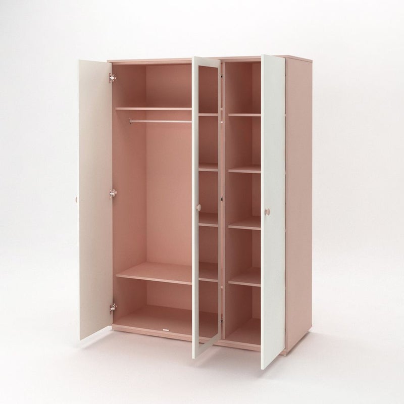 DANUBE HOME Candy 3 Door Wardrobe With 1 Mirror | Sturdy Closet Clothes Storage Cupboard | Modern Design Space Saving Swing Door Cabinet For Bedroom L120xW52.5xH180cm-Blush Pink+Cream - Image 2