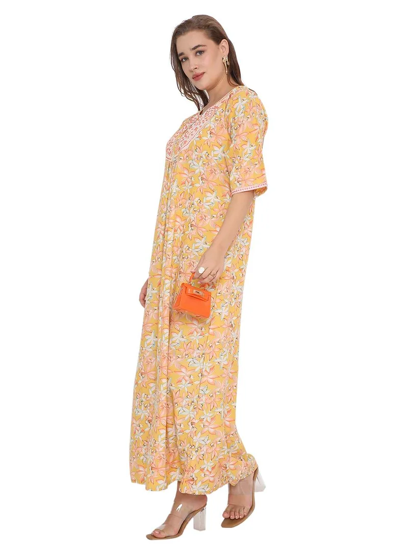 HANA & SARA NEW SHORT SLEEVE PRINTED LONG ARABIC KAFTAN JALABIYA DRESSES