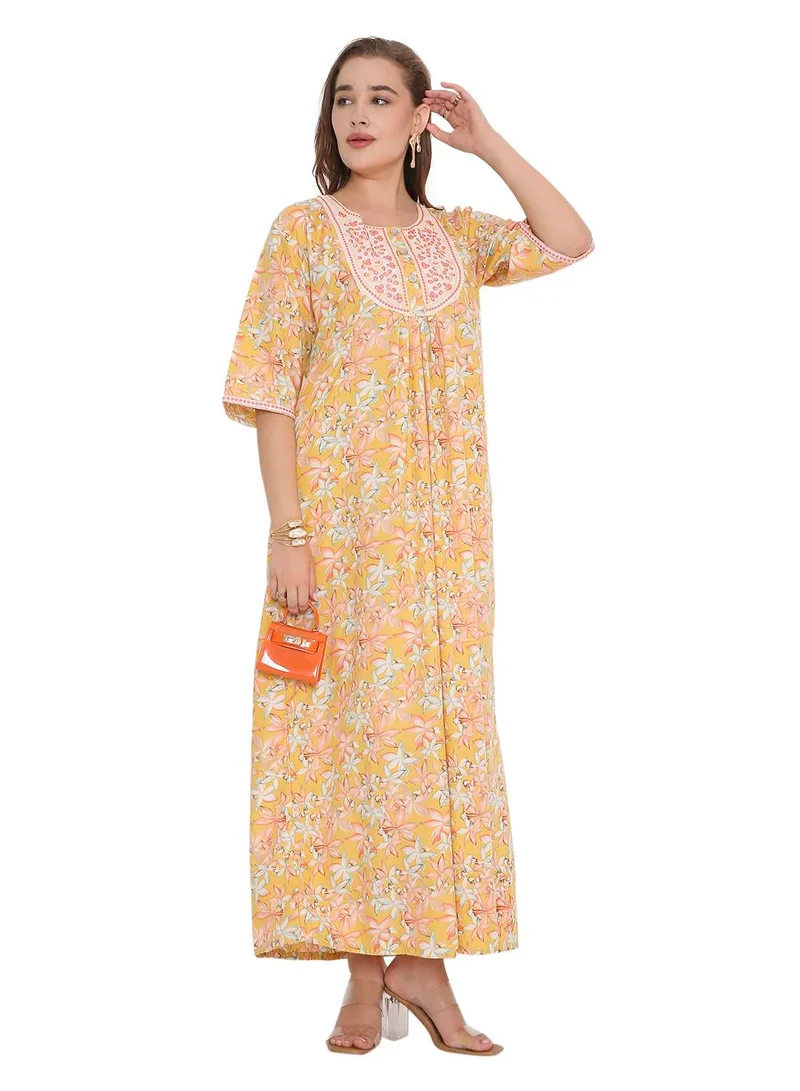 HANA & SARA NEW SHORT SLEEVE PRINTED LONG ARABIC KAFTAN JALABIYA DRESSES