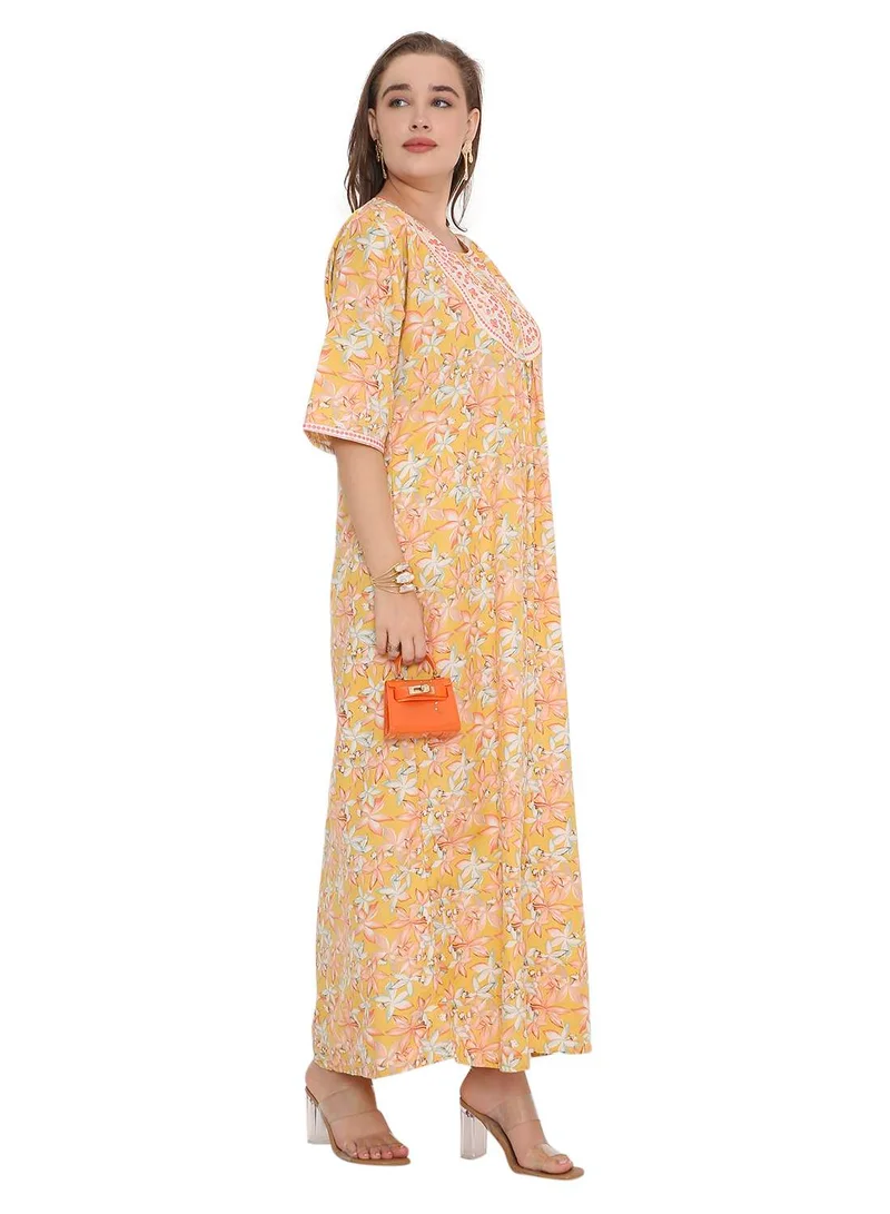 HANA & SARA NEW SHORT SLEEVE PRINTED LONG ARABIC KAFTAN JALABIYA DRESSES
