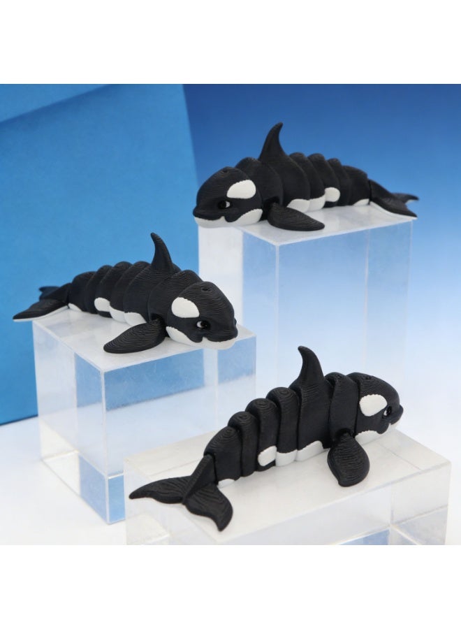 3-Piece Set: Cute 3d-Printed Black And White Orca Model With Articulated Limbs – Posable Plastic Animal Figurine With Movable Joints – Creative Desktop Decorative Sculpture - Image 1