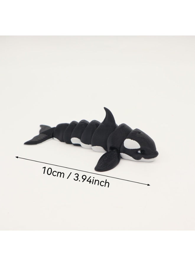 3-Piece Set: Cute 3d-Printed Black And White Orca Model With Articulated Limbs – Posable Plastic Animal Figurine With Movable Joints – Creative Desktop Decorative Sculpture - Image 2