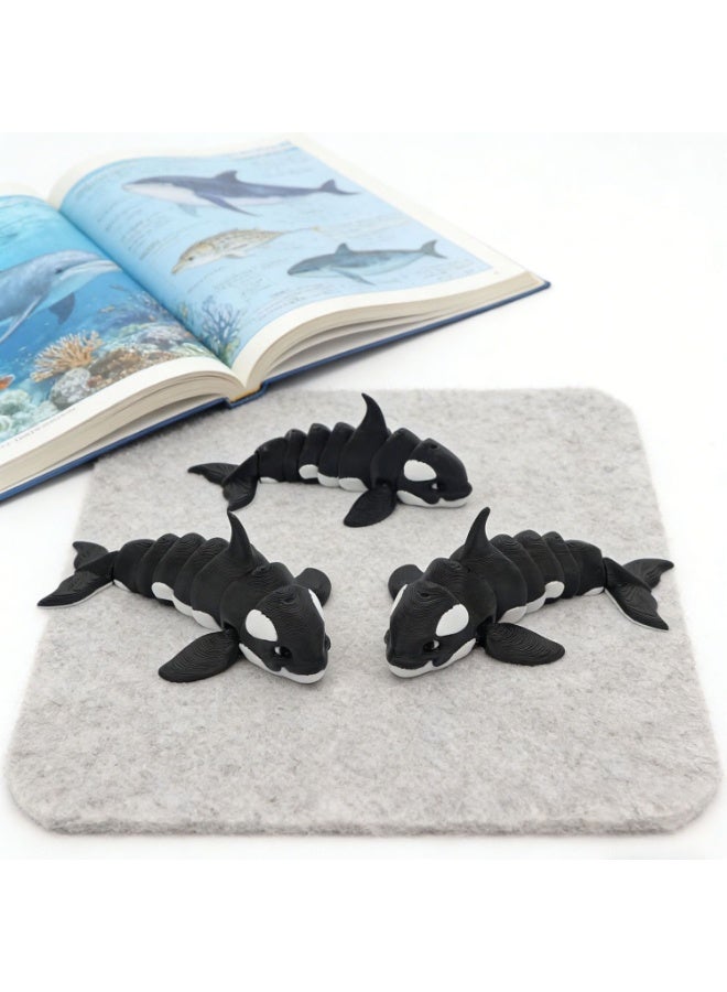 3-Piece Set: Cute 3d-Printed Black And White Orca Model With Articulated Limbs – Posable Plastic Animal Figurine With Movable Joints – Creative Desktop Decorative Sculpture - Image 3