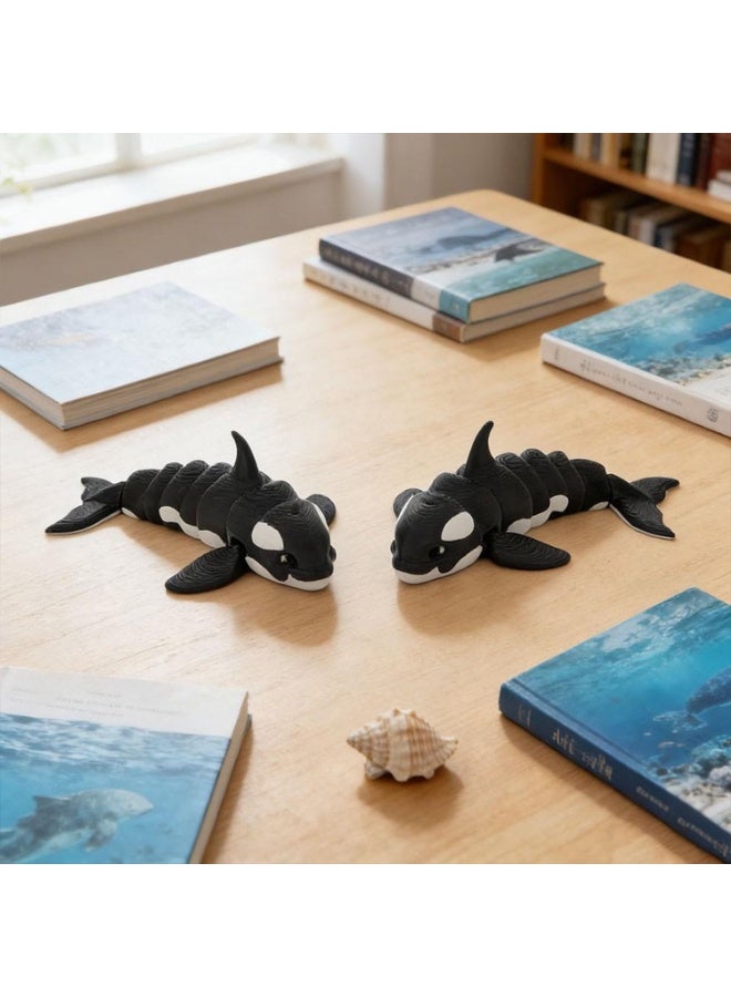3-Piece Set: Cute 3d-Printed Black And White Orca Model With Articulated Limbs – Posable Plastic Animal Figurine With Movable Joints – Creative Desktop Decorative Sculpture - Image 5