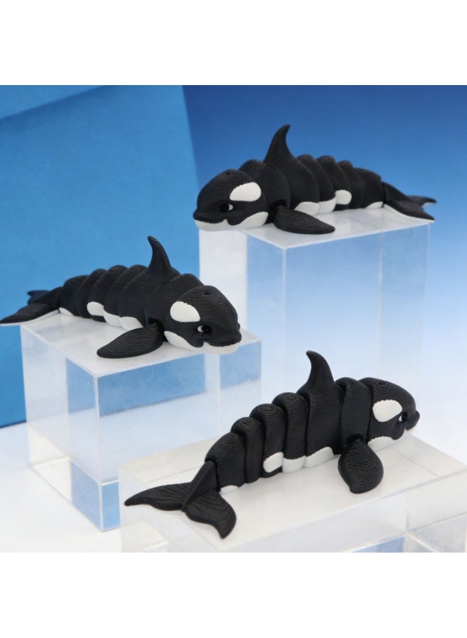 3-Piece Set: Cute 3d-Printed Black And White Orca Model With Articulated Limbs – Posable Plastic Animal Figurine With Movable Joints – Creative Desktop Decorative Sculpture - Image 4