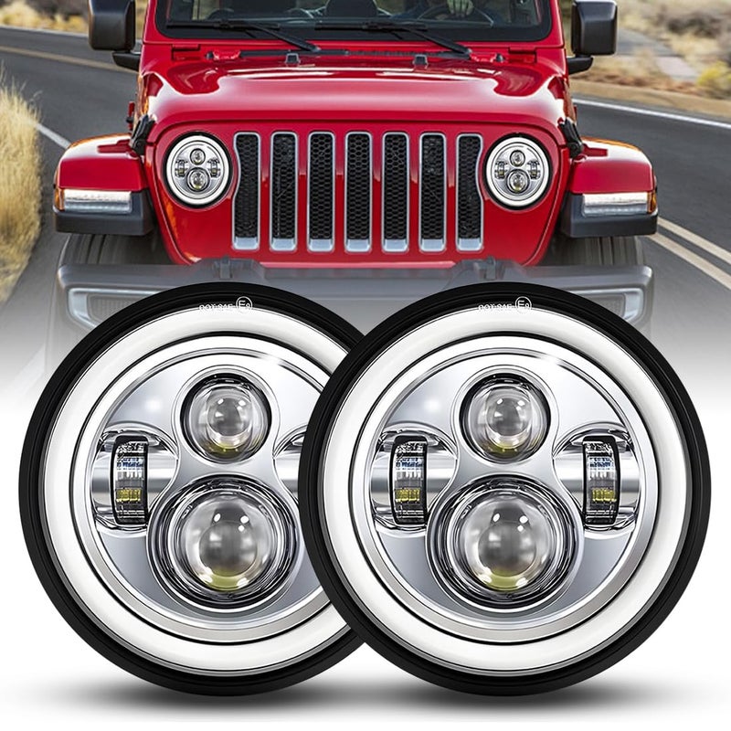 DriSentri 7 Inch Round LED Headlights 2Pcs Led Headlight DOT Approved HiLo Beam DRL Amber Turn Signal Round LED Headlight Compatible with Jeep Wrangler JKTJLJ