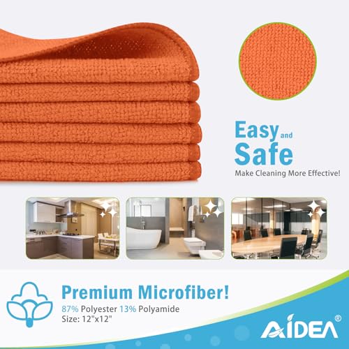 AIDEA Microfiber Cleaning Cloth12PK Soft Microfiber Towels for Cars Absorbent Cleaning Rags LintFree StreakFree Wash Cloths for House Kitchen Window12inx12in Orange - Image 3
