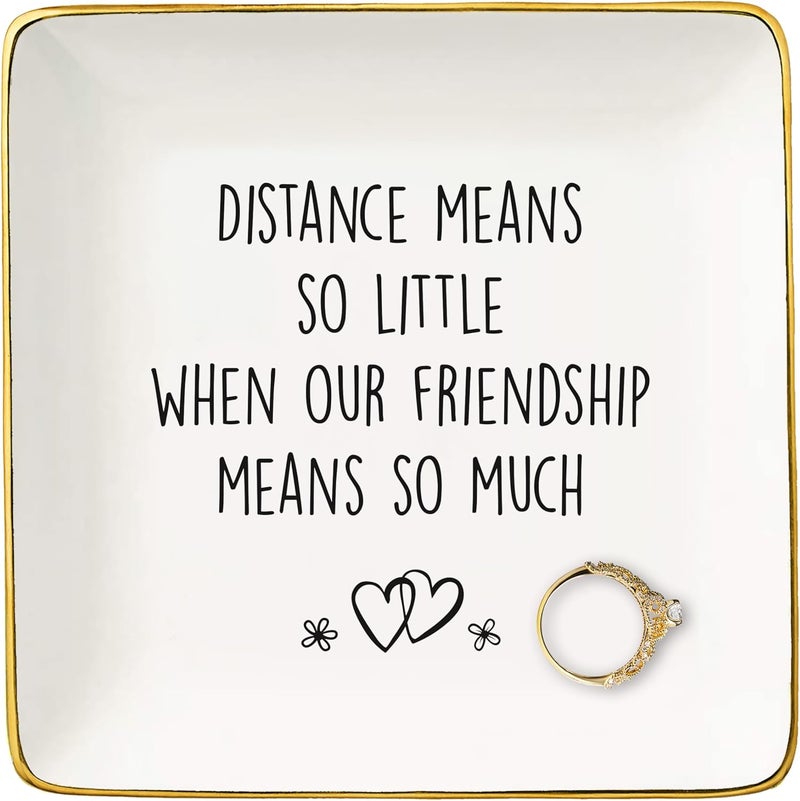 NZY Long Distance Gifts-Friendship Gifts for Friends-Moving Away Gift,Leaving Gifts-Farewell Gifts-Good Bye Gifts-Gift for Friends-Distance Means So Little-Ceramic Jewelry Tray Trinket Holder Ring Dish - Image 1