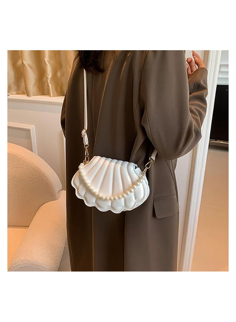 Excefore Faux Pearls Chain Handbag, Messenger Bag PU Leather Artificial Pearls Chain Stylish Shoulder Bag for Women - Image 2