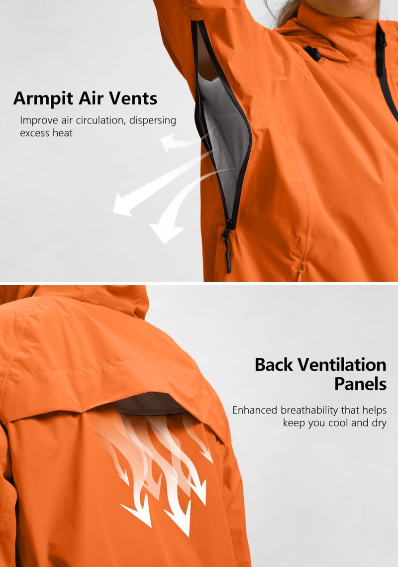 Bikewa Women's Cycling Rain Jackets Waterproof Windbreaker Lightweight Running Windproof Reflective Jacket Packable Hooded(Orange,XL) - Image 4