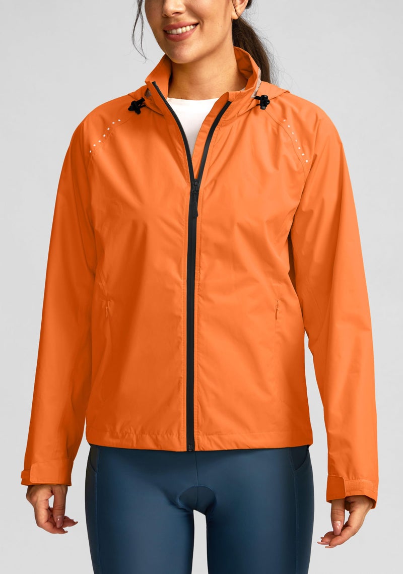 Bikewa Women's Cycling Rain Jackets Waterproof Windbreaker Lightweight Running Windproof Reflective Jacket Packable Hooded(Orange,XL) - Image 2