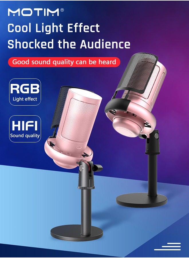 ميكروفون ألعاب ميكروفون مكثف Usb للألعاب، ميكروفون كمبيوتر مكتبي مكثف RGB، ميكروفون كمبيوتر مكتبي على الكمبيوتر الشخصي PS4/ PS4 / PS5 / Mac / الهاتف، كتم الصوت، مرشح البوب، حامل، للألعاب، البث، البودكاست، Twitch، Youtube، Discord