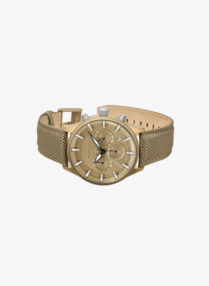 Kenneth Cole New York Thompson Khaki Dial Black Nylon Strap Chronograph Watch for Men - 43.5mm