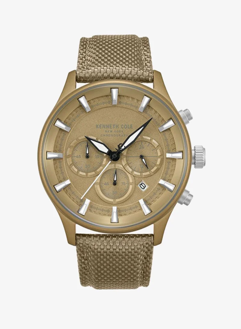 Kenneth Cole New York Thompson Khaki Dial Black Nylon Strap Chronograph Watch for Men - 43.5mm