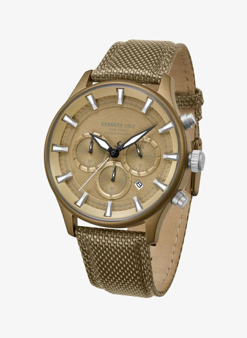 Kenneth Cole New York Khaki Thompson Khaki Dial Black Nylon Strap Chronograph Watch for Men - 43.5mm for Men | Best Price UAE